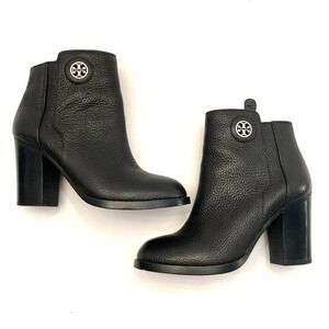 Tory Burch Junction Ankle Boot Bootie Black Pebbled Leather Womens 5M Block Heel
